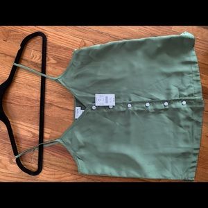 Satin green button up tank, size XXS from J. Crew. NWT.